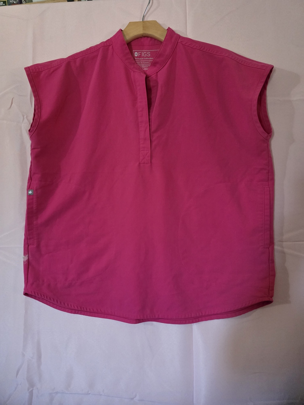Figs Hot Pink Mandarin Collar Sleeveless Scrub Top